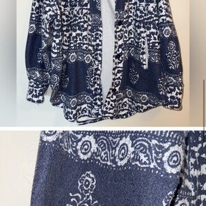 Free People Blue and White Utility Jacket with Paisley Print